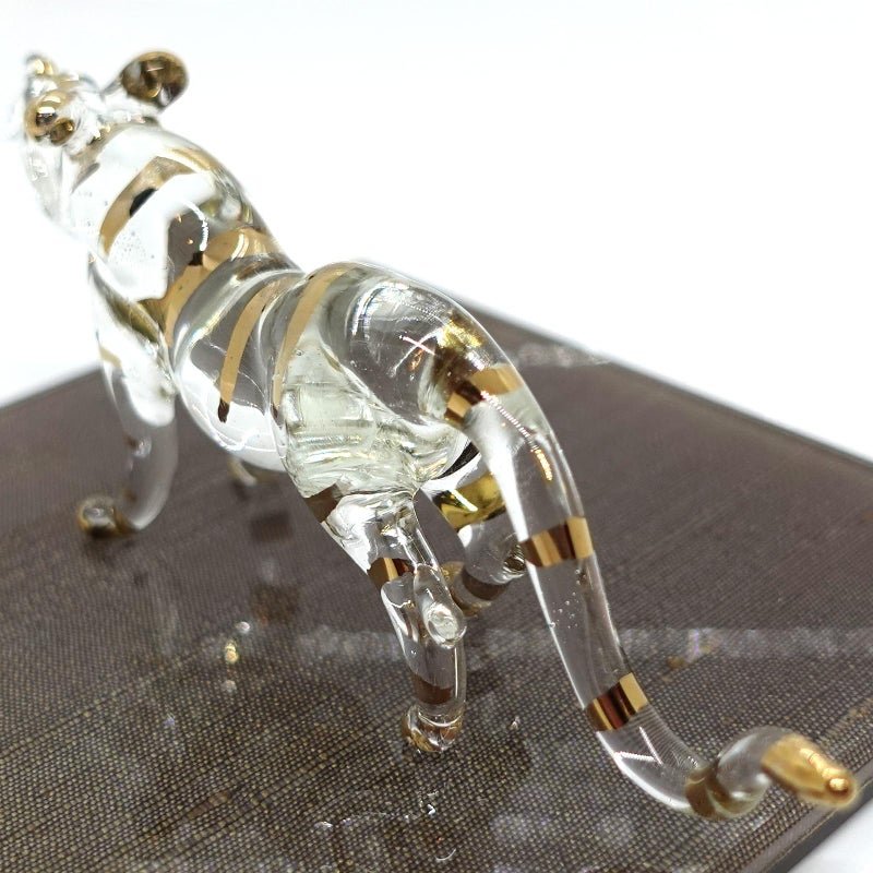 Sansukjai Tiger Miniature Figurines Hand Blown Glass Art Animals Collectible Gift Home DÃ©cor (Clear Gold) - Image 4